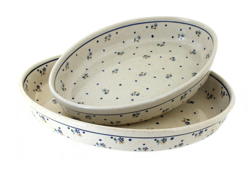Blue Rose Polish Pottery Country Meadow Oval Baker Set
