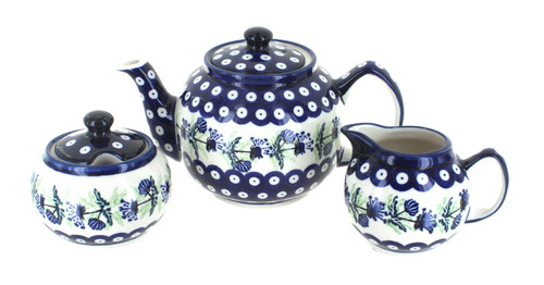 Blue Rose Polish Pottery Sweet Annie Three Piece Tea Set