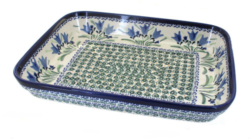 Blue Rose Polish Pottery Blue Tulip Large Rectangular Baker - 371-Art160