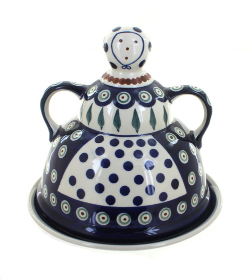 Blue Rose Polish Pottery Peacock Cheese Lady