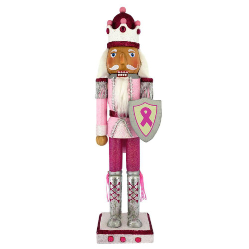 Breast Cancer Support King Nutcracker Pink with Ribbon 15 inch