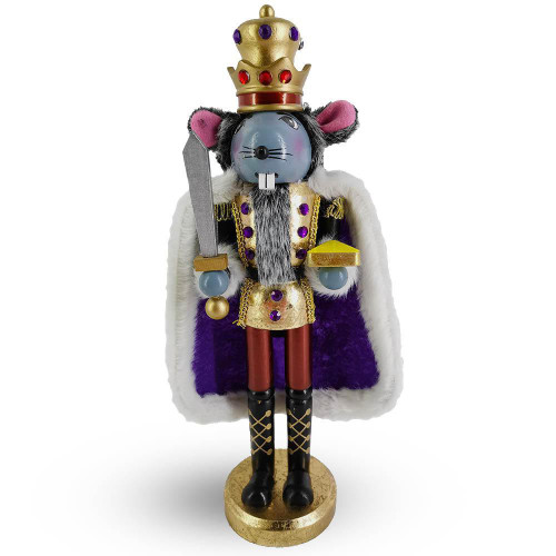 Mouse King Nutcracker in Gold Leaf and Purple Cape 14 Inch