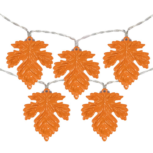 10-Count Orange LED Fall Harvest Maple Leaf Fairy Lights, 5.5ft, Copper Wire