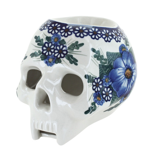 Blue Rose Polish Pottery Clementine Halloween Skull