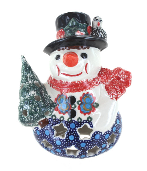 Blue Rose Polish Pottery Verona Small Snowman Luminary
