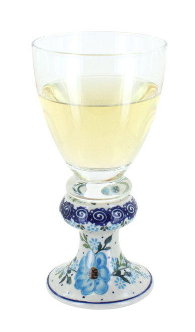Blue Rose Polish Pottery Daphne Wine Glass