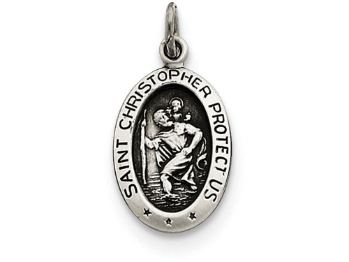 FJC Finejewelers Sterling Silver Antiqued Saint Christopher Medal Pendant Necklace Chain Included QC5601T