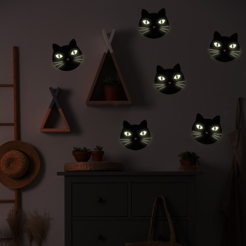 Black Cats Glow-In-The-Dark Peel and Stick Halloween Decals