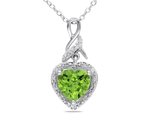 1.65 Carat (ctw) Peridot Heart Pendant Necklace in Sterling Silver with Chain