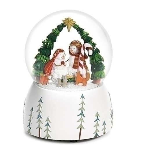 6" White and Green Music Snowman Nativity Dome Table Top Decoration