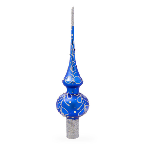 Blue Paisley Glass Christmas Tree Topper 11 Inches