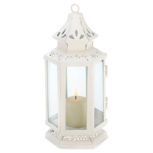 8.5" White and Clear Floral Cutouts Victorian Lantern