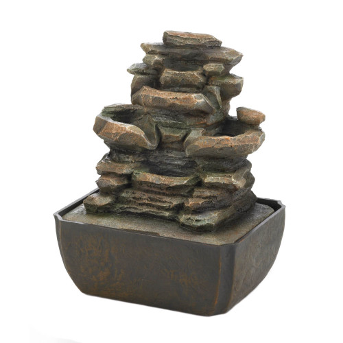9.5" Brown Tiered Rock Formation Tabletop Fountain