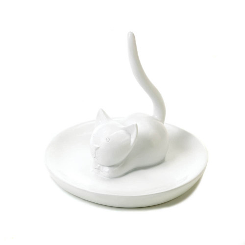 3.5" White Contemporary Charming Cat Ring Dish (Pack of 2)