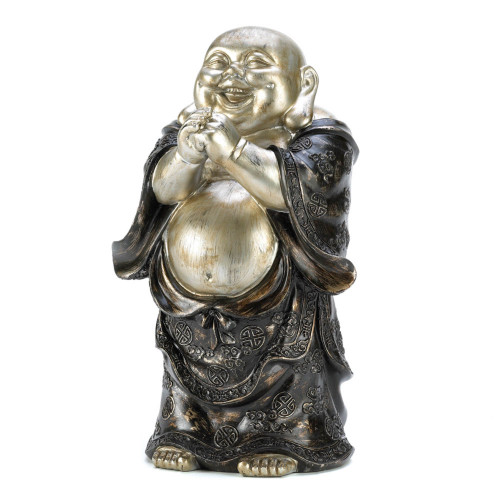 12" Black and Silver Standing Happy Buddha Figurine