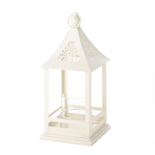 11.5" Daisy White Contemporary Candle Lantern