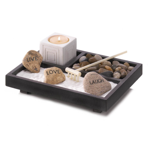 7.5" Gray and White Live Love Laugh Zen Garden Tabletop Decor