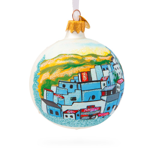 Blue City Chefchaouen, Morocco Glass Ball Christmas Ornament 3.25 Inches