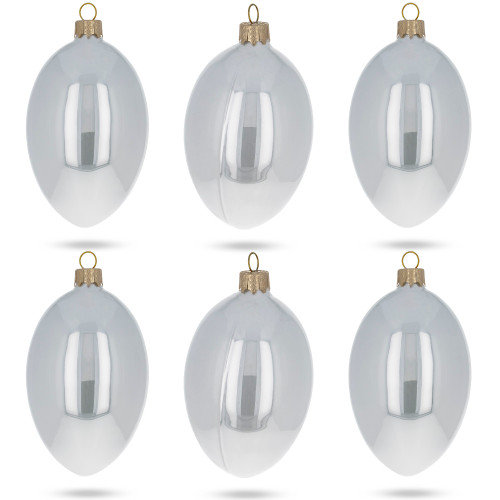 Set of 6 White Glossy Glass Egg Ornaments 4 Inches
