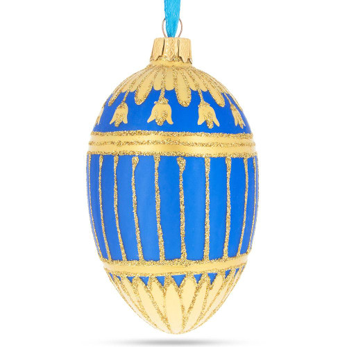 1885 Blue Enamel Ribbed Royal Egg Glass Ornament 4 Inches