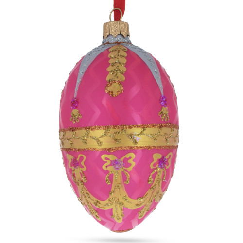 Golden Garlands On Pink Egg Glass Ornament 4 Inches