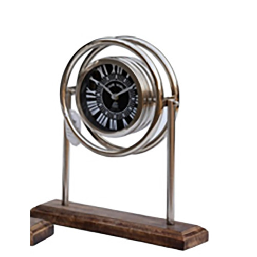 13" Silver and Brown Table Clock