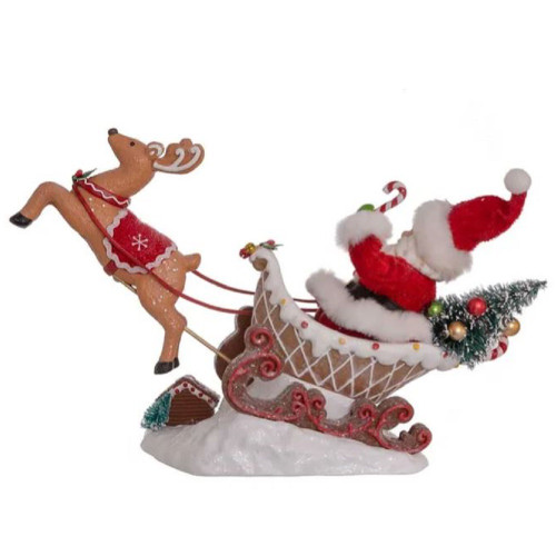 Fabriche Santa Sitting in Gingerbread Sleigh Christmas Figurine 9.75 Inch FA0148