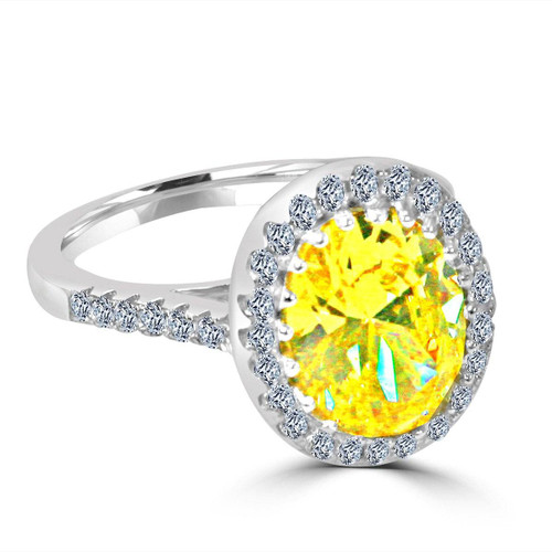3CT Canary Oval Diamond Veneer Cubic Zirconium Halo Sterling silver Ring - 635R0245-Canary-9