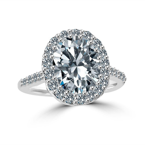 3 CT.(10x8mm) Intensely Radiant Oval Center Diamond Veneer Cubic Zirconia with Halo Pave Set Sterling Silver with Rhodium Electro-Plate Ring. 635R0245