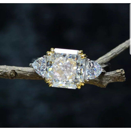 5CT Princess Cut square Diamond Veneer Cubic Zirconia Sterling Silver three stone new Ring. 801R9042