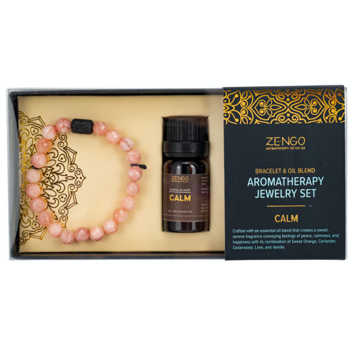 Pink and Black Aromatherapy Stretch Bracelet with Essential Oil Gift Set