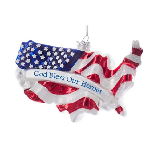 Noble Gems God Bless Our Heroes United States Glass Ornament NB1661