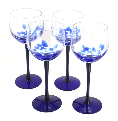 Blue Rose Polish Pottery Hand blown Large Wine Glass Set - 19-848A-OPAL-4
