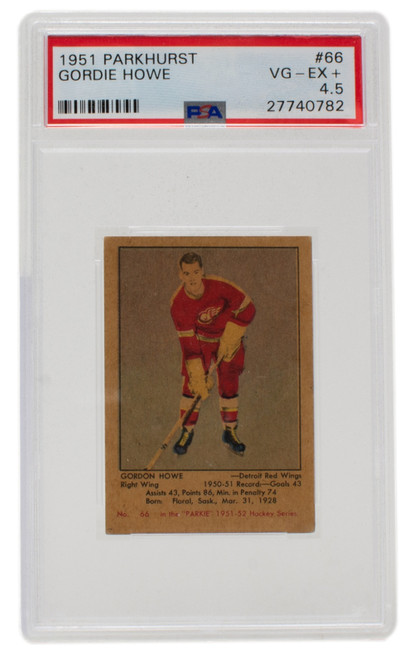 Gordie Howe 1951 Parkhurst #66 Detroit Red Wings Hockey Card PSA VG EX+ 4.5