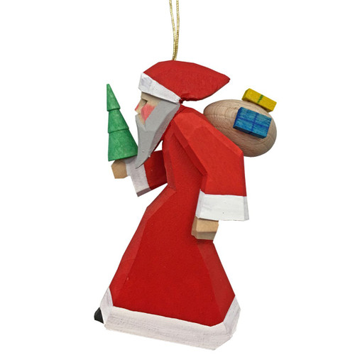 3.5" Vibrant Red, White, and Green Santa Claus with Gifts Dregeno Ornament