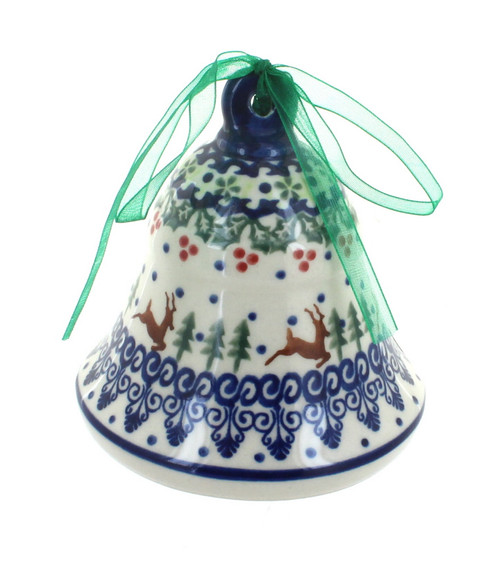 Blue Rose Polish Pottery Reindeer Delight Large Bell