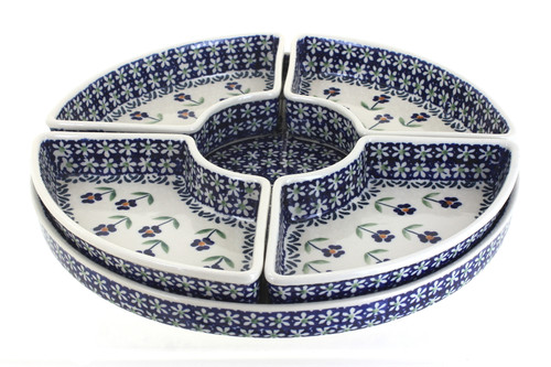 Blue Rose Polish Pottery Blue Daisy Tray with 4 Plates