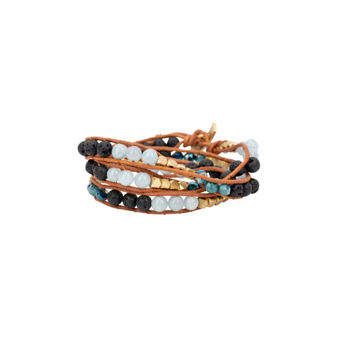 Black and Blue Multi Layered Aromatherapy Natural Stone Stretch Bracelet