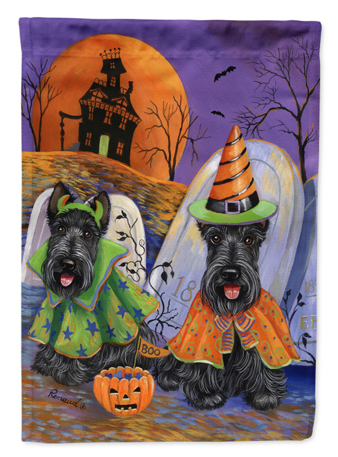 Caroline's Treasures PPP3177GF Scottie Halloween Haunted House Flag Garden Size , Small, multicolor