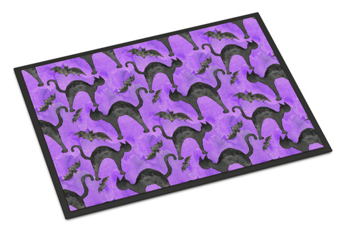 Caroline's Treasures BB7528MAT Watecolor Halloween Black Cats on Purple Indoor or Outdoor Mat 18x27 , 18H X 27W, multicolor