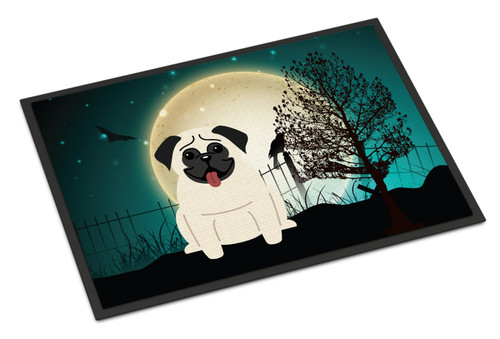 Halloween Scary Pug Cream Door Mat, Indoor Rug or Outdoor Welcome Mat 18x27 Doormat BB2194MAT