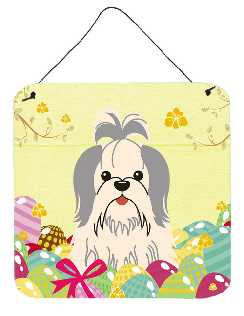 Easter Eggs Shih Tzu Silver White Wall or Door Hanging Prints BB6085DS66