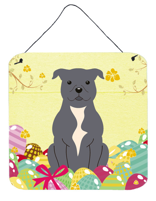 Easter Eggs Staffordshire Bull Terrier Blue Wall or Door Hanging Prints BB6046DS66
