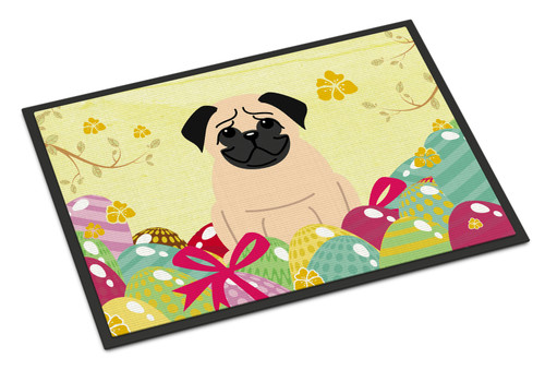 Easter Eggs Pug Fawn Door Mat, Indoor Rug or Outdoor Welcome Mat 18x27 Doormat BB6008MAT