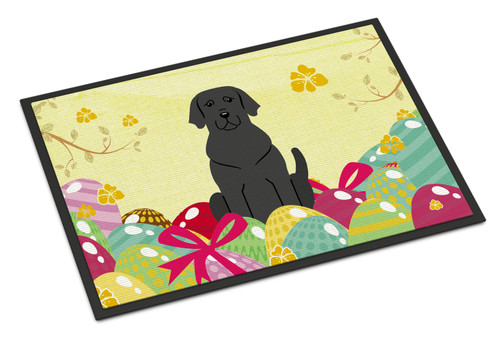 Easter Eggs Black Labrador Door Mat, Indoor Rug or Outdoor Welcome Mat 24x36 Doormat BB6057JMAT