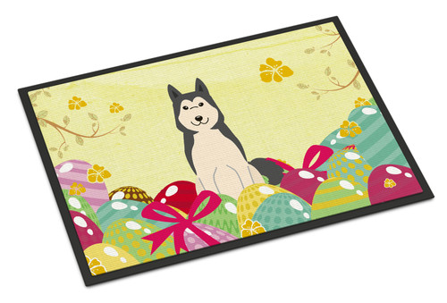 Caroline's Treasures BB6025MAT Easter Eggs West Siberian Laika Spitz Indoor or Outdoor Mat 18x27 , 18H X 27W, multicolor