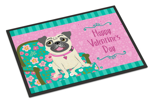 Happy Valentine's Day Pug Door Mat, Indoor Rug or Outdoor Welcome Mat 24x36 Doormat VHA3002JMAT