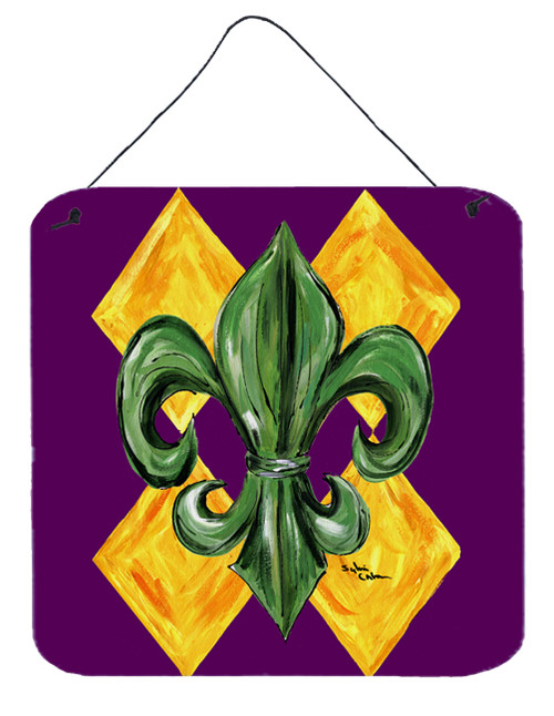 Caroline's Treasures 8133DS66 Mardi Gras Harlequin Fleur de lis Aluminium Metal Wall or Door Hanging Prints, 6x6, multicolor