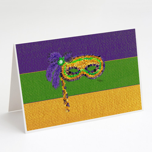 Mardi Gras Mask on Stick Greeting Cards and Envelopes Pack of 8 A7 Size 5x7 inch Blank Note Cards