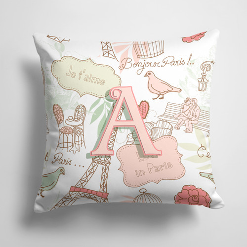 Caroline's Treasures CJ2002-PW-Parent Letter Love in Paris Pink Canvas Fabric Decorative Pillow CJ2002, , multicolor - CJ2002-BPW1414